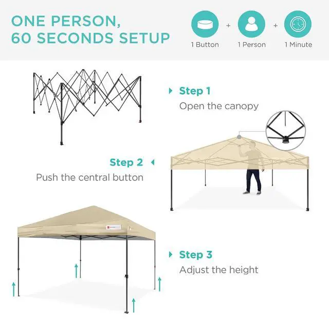 Alt view image 2 of 7 - 10x10ft Pop Up Canopy Tent, Outdoor Shade, 1 Person 1 Minute Set Up, Carry Case, 4 Weight Bags - Sand