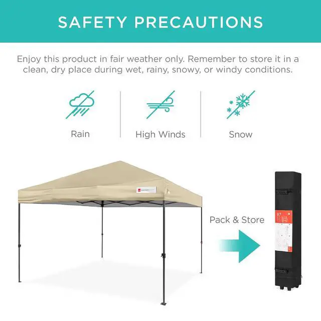 Alt view image 5 of 7 - 10x10ft Pop Up Canopy Tent, Outdoor Shade, 1 Person 1 Minute Set Up, Carry Case, 4 Weight Bags - Sand