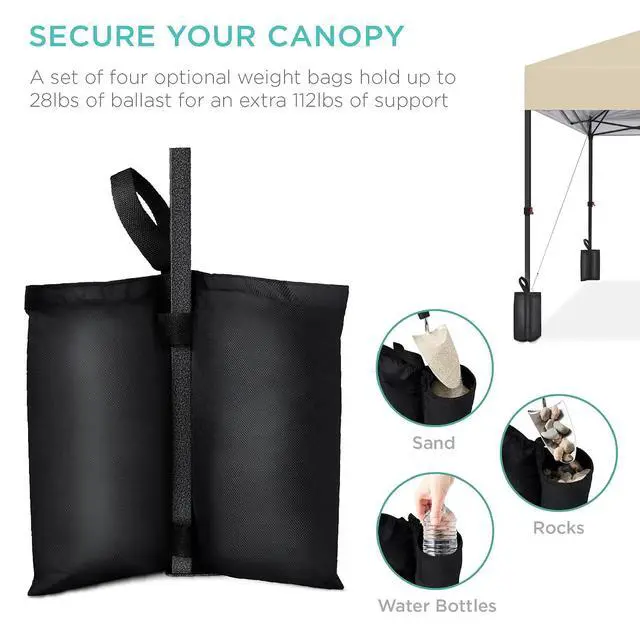 Alt view image 6 of 7 - 10x10ft Pop Up Canopy Tent, Outdoor Shade, 1 Person 1 Minute Set Up, Carry Case, 4 Weight Bags - Sand