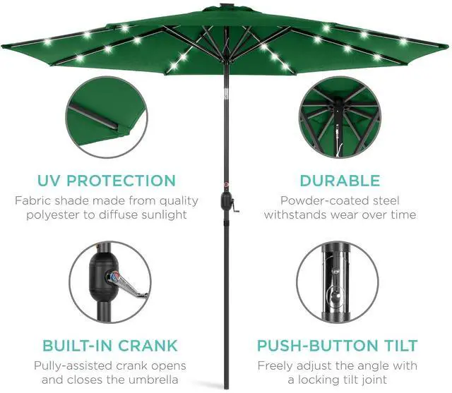 Alt view image 5 of 7 - 10ft Solar Polyester LED Lighted Patio Umbrella w/Tilt Adjustment and UV-Resistant Fabric - Green