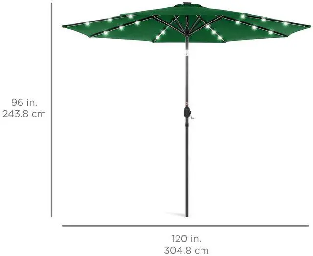 Alt view image 7 of 7 - 10ft Solar Polyester LED Lighted Patio Umbrella w/Tilt Adjustment and UV-Resistant Fabric - Green