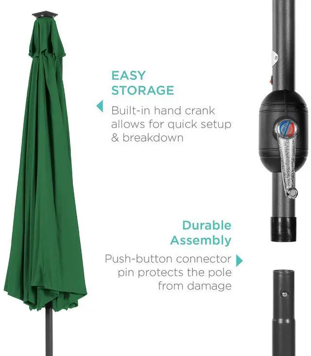 Alt view image 6 of 7 - 10ft Solar Polyester LED Lighted Patio Umbrella w/Tilt Adjustment and UV-Resistant Fabric - Green