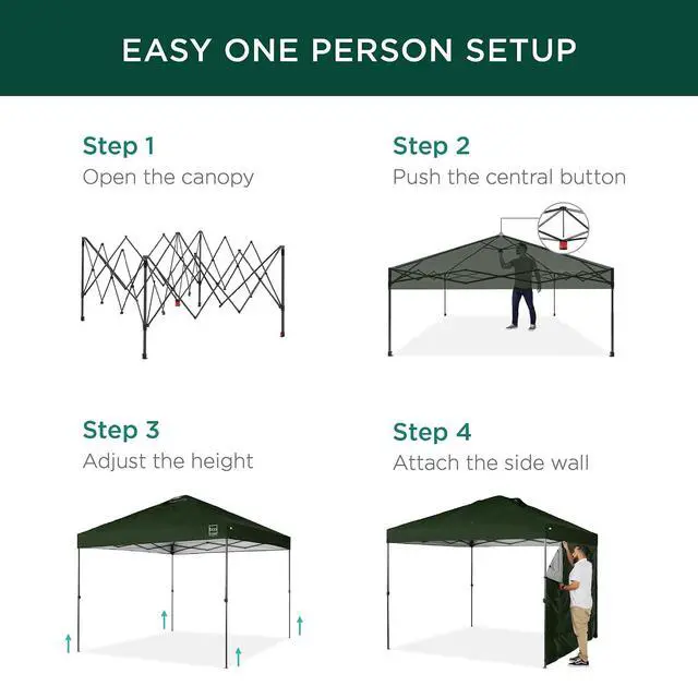 Alt view image 3 of 7 - 10x10ft Pop Up Canopy Tent with Sidewall, 1 Person 1 Minute Set Up, Carry Case, 4 Weight Bags - Dark Green