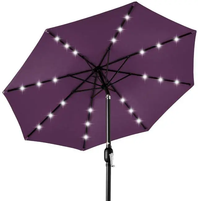Main image of 10ft Solar Polyester LED Lighted Patio Umbrella w/Tilt Adjustment and UV-Resistant Fabric - Amethyst Purple