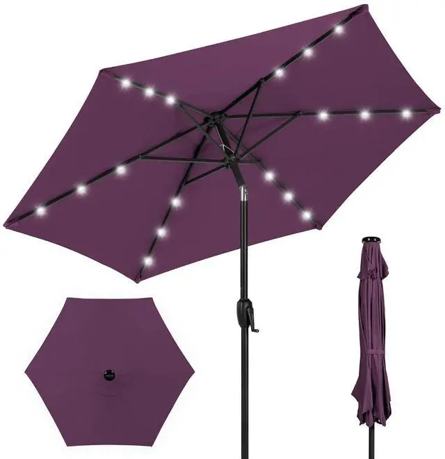 Main image of 7.5ft Solar Umbrella LED Lighted Patio Umbrella, Table Market Umbrella with Tilt and Crank, Outdoor Umbrella for Garden, Deck, Backyard, Pool and Beach - Amethyst Purple