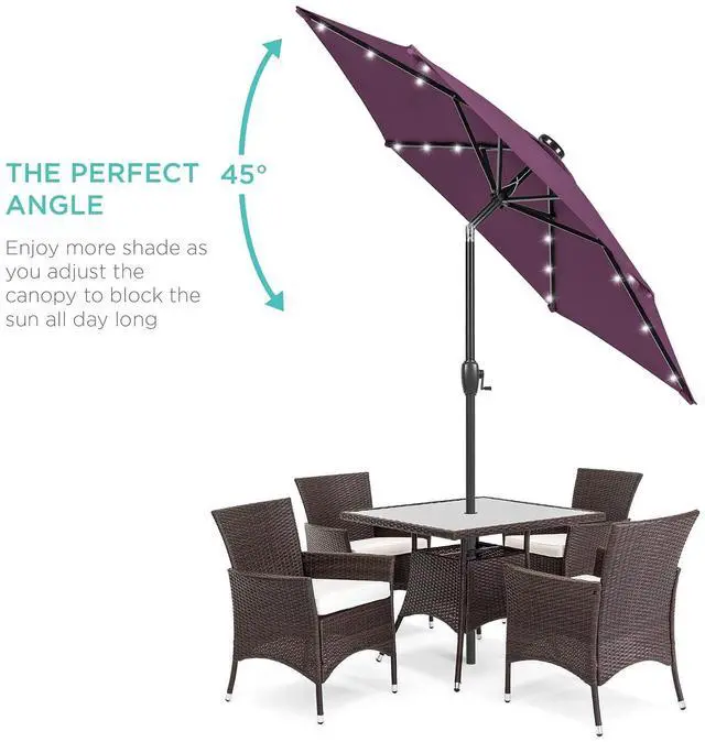 Alt view image 2 of 7 - 7.5ft Solar Umbrella LED Lighted Patio Umbrella, Table Market Umbrella with Tilt and Crank, Outdoor Umbrella for Garden, Deck, Backyard, Pool and Beach - Amethyst Purple