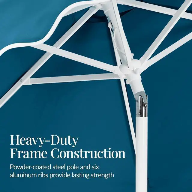 Alt view image 7 of 7 - 7.5ft Patio Market Umbrella with Wavy Trim, UV-Fade-Resistant 210g Canopy, Crank & Tilt, Wind Vent, Heavy-Duty Frame - Peacock