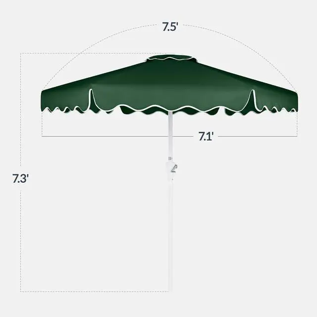 Alt view image 2 of 7 - 7.5ft Patio Market Umbrella with Wavy Trim, UV-Fade-Resistant 210g Canopy, Crank & Tilt, Wind Vent, Heavy-Duty Frame - Green