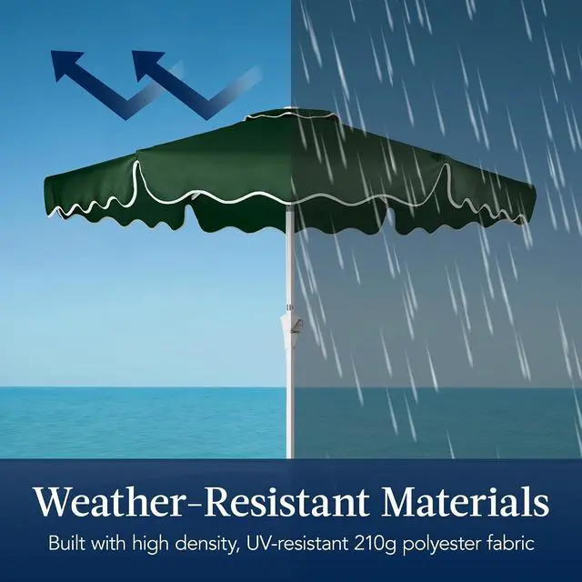 Alt view image 4 of 7 - 7.5ft Patio Market Umbrella with Wavy Trim, UV-Fade-Resistant 210g Canopy, Crank & Tilt, Wind Vent, Heavy-Duty Frame - Green