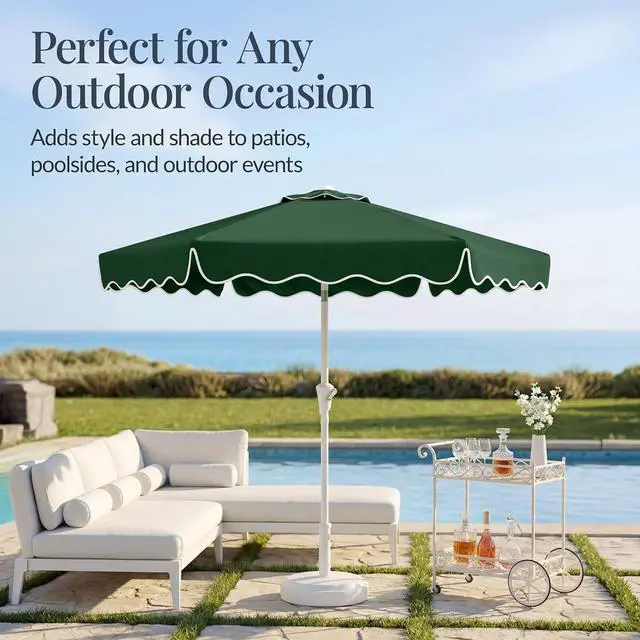 Alt view image 5 of 7 - 7.5ft Patio Market Umbrella with Wavy Trim, UV-Fade-Resistant 210g Canopy, Crank & Tilt, Wind Vent, Heavy-Duty Frame - Green