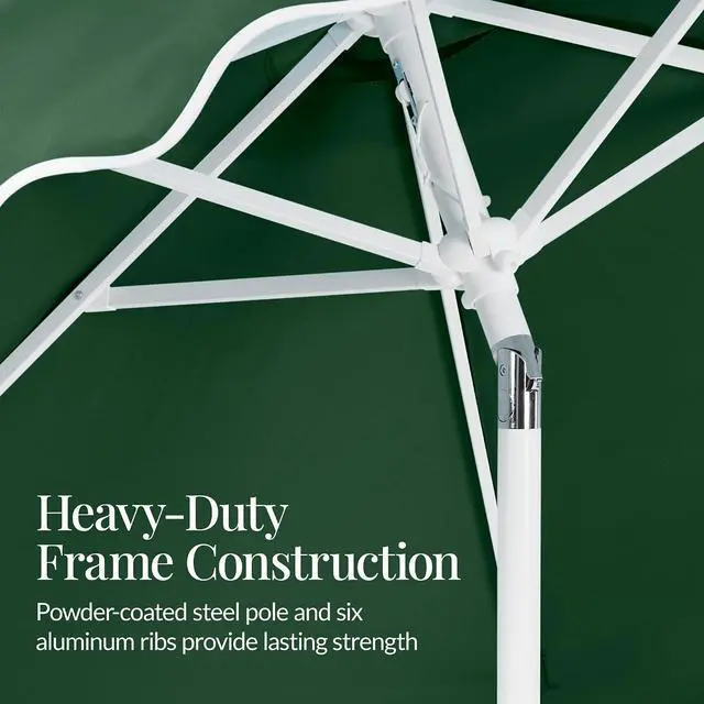 Alt view image 7 of 7 - 7.5ft Patio Market Umbrella with Wavy Trim, UV-Fade-Resistant 210g Canopy, Crank & Tilt, Wind Vent, Heavy-Duty Frame - Green