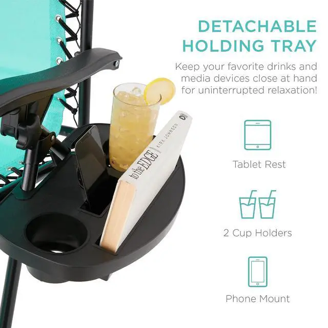 Alt view image 6 of 7 - Set of 2 Adjustable Steel Mesh Zero Gravity Lounge Chair Recliners w/Pillows and Cup Holder Trays - Mint
