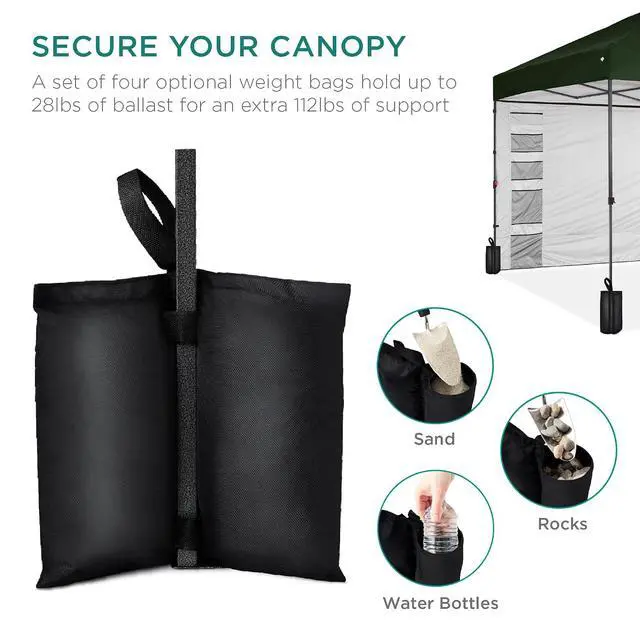 Alt view image 5 of 7 - 10x10ft Pop Up Canopy Tent with Sidewall, 1 Person 1 Minute Set Up, Carry Case, 4 Weight Bags - Dark Green