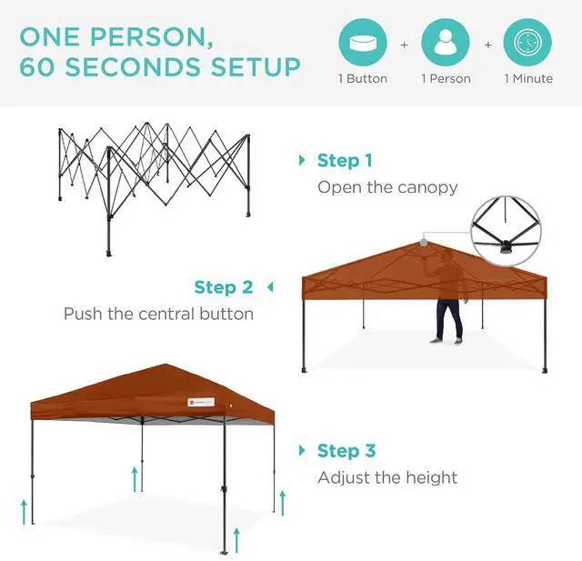 Alt view image 2 of 7 - 10x10ft Pop Up Canopy Tent, Outdoor Shade, 1 Person 1 Minute Set Up, Carry Case, 4 Weight Bags - Rust