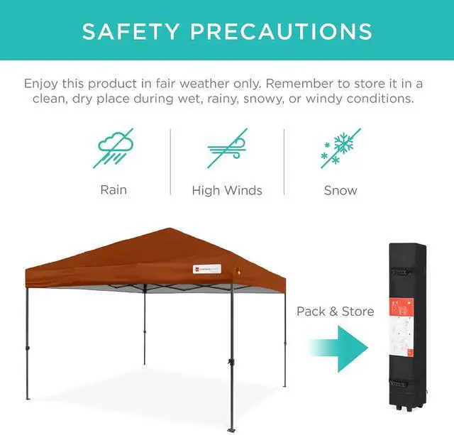 Alt view image 5 of 7 - 10x10ft Pop Up Canopy Tent, Outdoor Shade, 1 Person 1 Minute Set Up, Carry Case, 4 Weight Bags - Rust