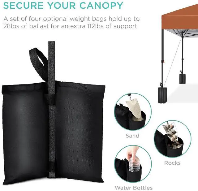 Alt view image 6 of 7 - 10x10ft Pop Up Canopy Tent, Outdoor Shade, 1 Person 1 Minute Set Up, Carry Case, 4 Weight Bags - Rust