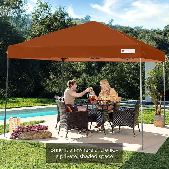 Alt view image 7 of 7 - 10x10ft Pop Up Canopy Tent, Outdoor Shade, 1 Person 1 Minute Set Up, Carry Case, 4 Weight Bags - Rust