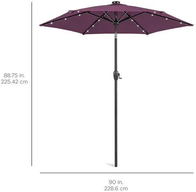 Alt view image 7 of 7 - 7.5ft Solar Umbrella LED Lighted Patio Umbrella, Table Market Umbrella with Tilt and Crank, Outdoor Umbrella for Garden, Deck, Backyard, Pool and Beach - Amethyst Purple