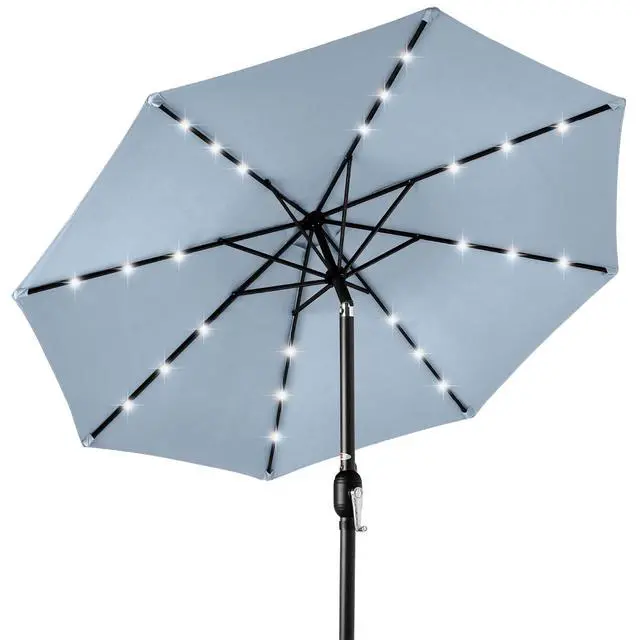 Main image of 10ft Solar Polyester LED Lighted Patio Umbrella w/Tilt Adjustment and UV-Resistant Fabric - Breeze Blue