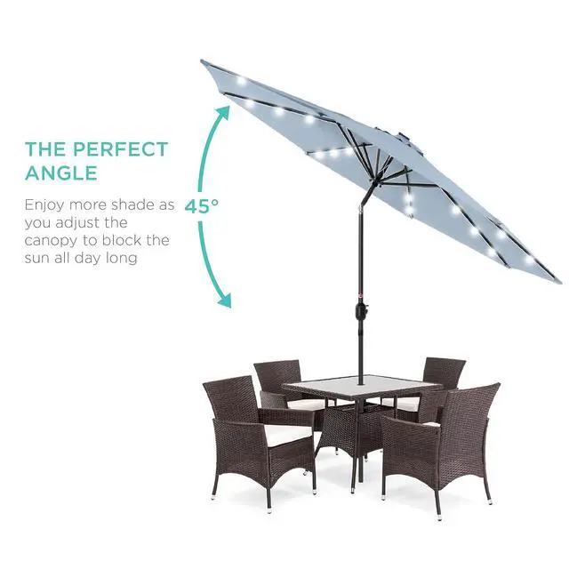 Alt view image 2 of 7 - 10ft Solar Polyester LED Lighted Patio Umbrella w/Tilt Adjustment and UV-Resistant Fabric - Breeze Blue