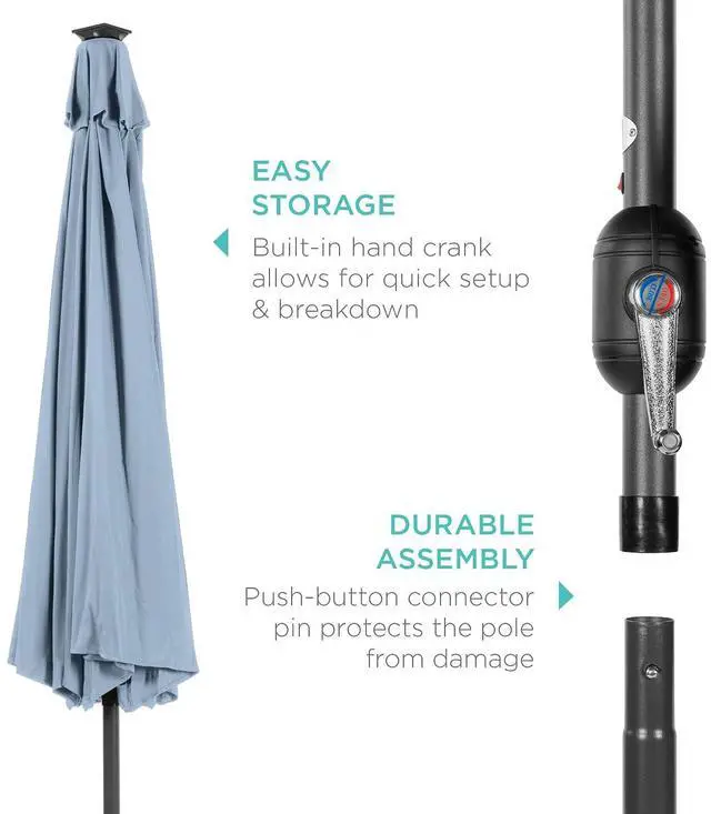 Alt view image 6 of 7 - 10ft Solar Polyester LED Lighted Patio Umbrella w/Tilt Adjustment and UV-Resistant Fabric - Breeze Blue