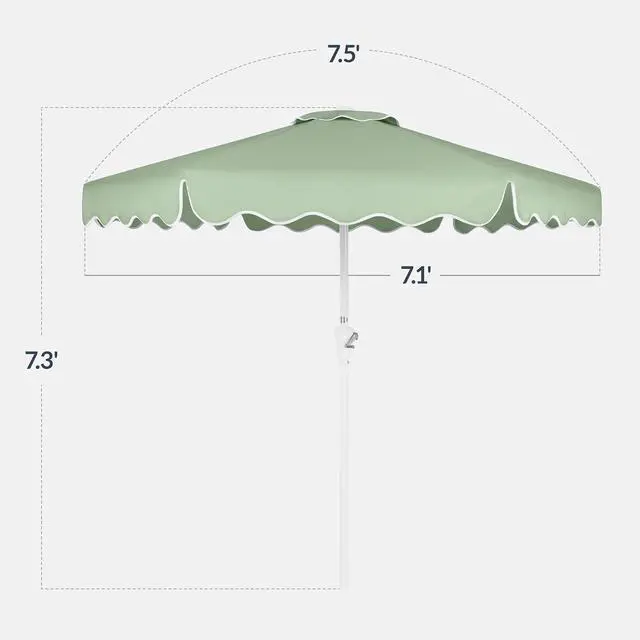 Alt view image 2 of 7 - 7.5ft Patio Market Umbrella with Wavy Trim, UV-Fade-Resistant 210g Canopy, Crank & Tilt, Wind Vent, Heavy-Duty Frame - Sage Green