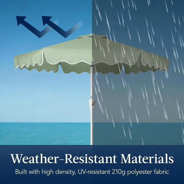 Alt view image 4 of 7 - 7.5ft Patio Market Umbrella with Wavy Trim, UV-Fade-Resistant 210g Canopy, Crank & Tilt, Wind Vent, Heavy-Duty Frame - Sage Green