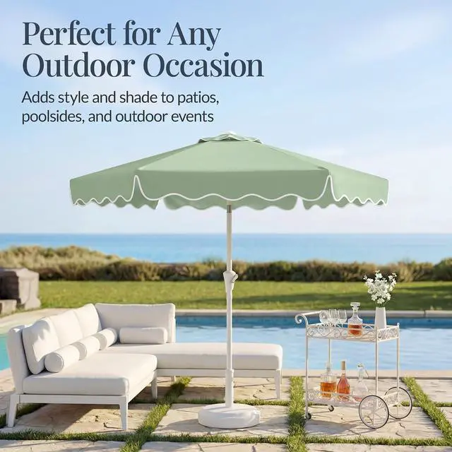 Alt view image 5 of 7 - 7.5ft Patio Market Umbrella with Wavy Trim, UV-Fade-Resistant 210g Canopy, Crank & Tilt, Wind Vent, Heavy-Duty Frame - Sage Green