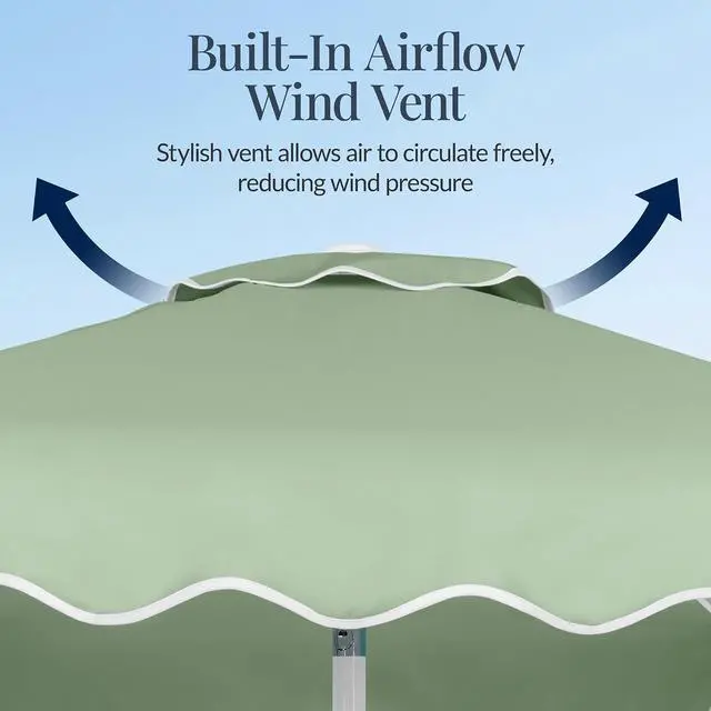 Alt view image 6 of 7 - 7.5ft Patio Market Umbrella with Wavy Trim, UV-Fade-Resistant 210g Canopy, Crank & Tilt, Wind Vent, Heavy-Duty Frame - Sage Green
