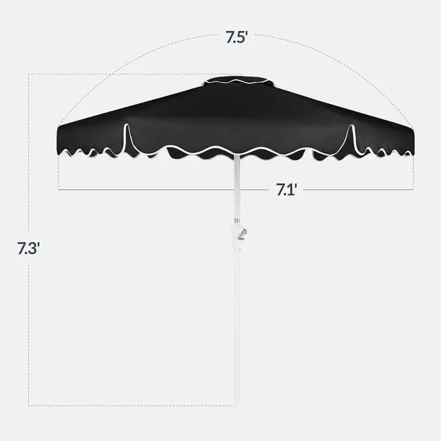Alt view image 2 of 7 - 7.5ft Patio Market Umbrella with Wavy Trim, UV-Fade-Resistant 210g Canopy, Crank & Tilt, Wind Vent, Heavy-Duty Frame - Black