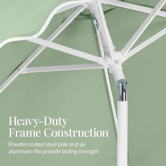 Alt view image 7 of 7 - 7.5ft Patio Market Umbrella with Wavy Trim, UV-Fade-Resistant 210g Canopy, Crank & Tilt, Wind Vent, Heavy-Duty Frame - Sage Green