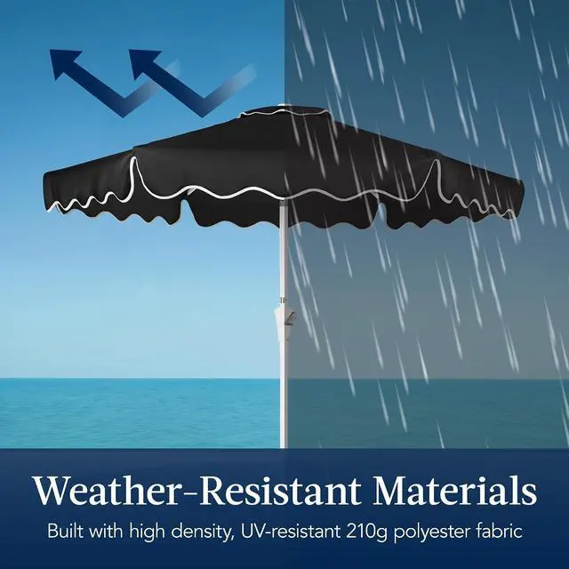 Alt view image 4 of 7 - 7.5ft Patio Market Umbrella with Wavy Trim, UV-Fade-Resistant 210g Canopy, Crank & Tilt, Wind Vent, Heavy-Duty Frame - Black