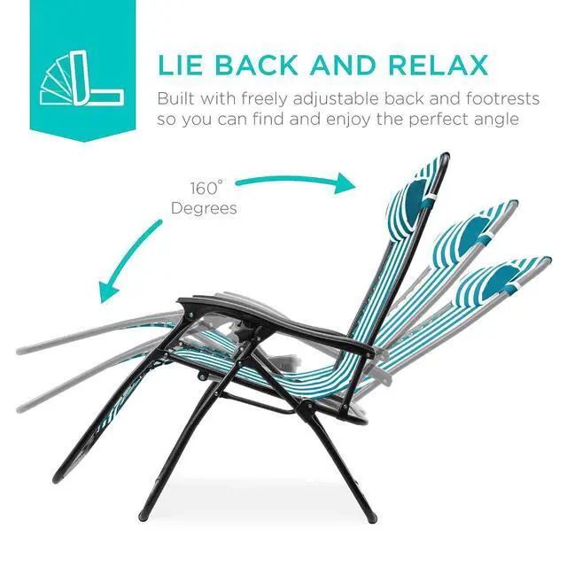 Alt view image 4 of 7 - Set of 2 Adjustable Steel Mesh Zero Gravity Lounge Chair Recliners w/Pillows and Cup Holder Trays - Peacock Striped