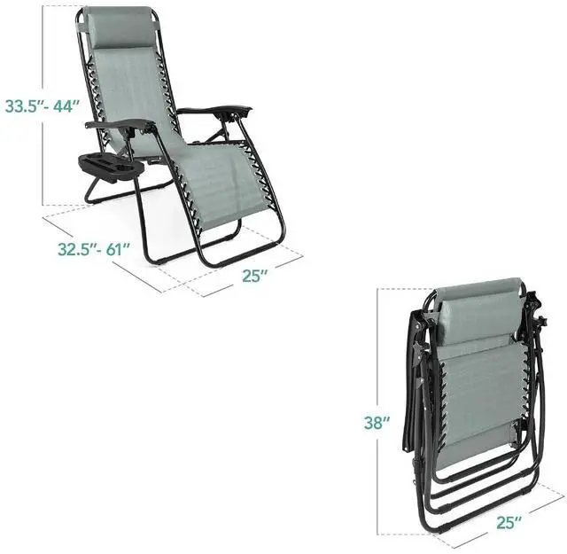 Alt view image 3 of 7 - Set of 2 Adjustable Steel Mesh Zero Gravity Lounge Chair Recliners w/Pillows and Cup Holder Trays - Stardew