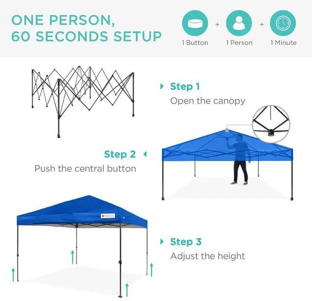 Alt view image 2 of 7 - 10x10ft Pop Up Canopy Tent, Outdoor Shade, 1 Person 1 Minute Set Up, Carry Case, 4 Weight Bags - Blue