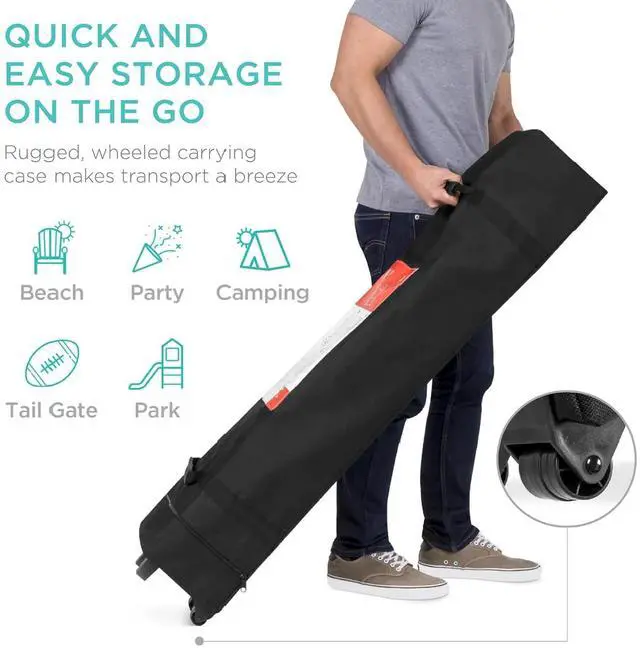 Alt view image 3 of 7 - 10x10ft Pop Up Canopy Tent, Outdoor Shade, 1 Person 1 Minute Set Up, Carry Case, 4 Weight Bags - Blue