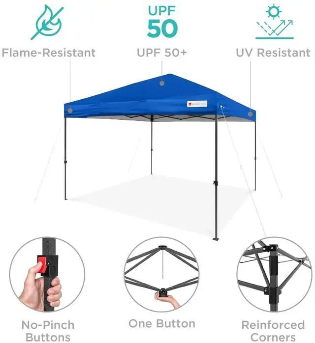 Alt view image 4 of 7 - 10x10ft Pop Up Canopy Tent, Outdoor Shade, 1 Person 1 Minute Set Up, Carry Case, 4 Weight Bags - Blue