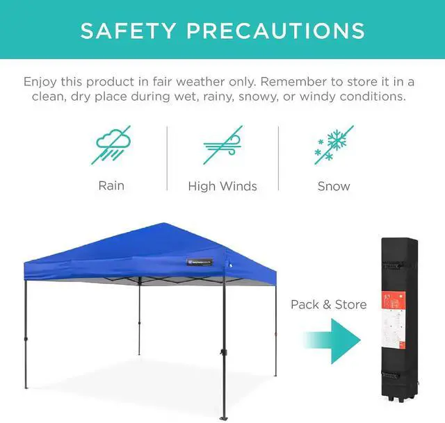Alt view image 5 of 7 - 10x10ft Pop Up Canopy Tent, Outdoor Shade, 1 Person 1 Minute Set Up, Carry Case, 4 Weight Bags - Blue