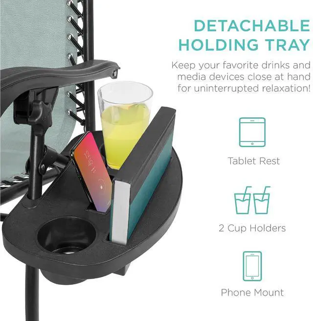 Alt view image 6 of 7 - Set of 2 Adjustable Steel Mesh Zero Gravity Lounge Chair Recliners w/Pillows and Cup Holder Trays - Stardew