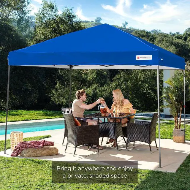 Alt view image 7 of 7 - 10x10ft Pop Up Canopy Tent, Outdoor Shade, 1 Person 1 Minute Set Up, Carry Case, 4 Weight Bags - Blue
