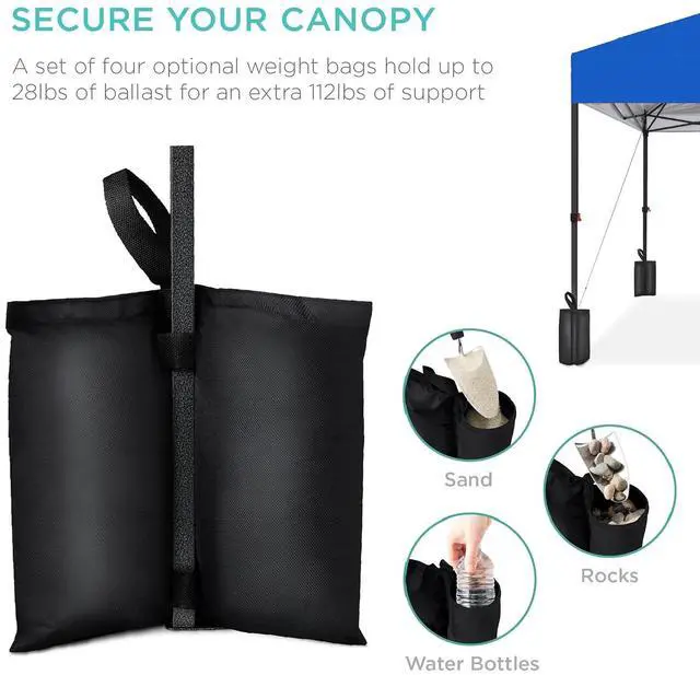 Alt view image 6 of 7 - 10x10ft Pop Up Canopy Tent, Outdoor Shade, 1 Person 1 Minute Set Up, Carry Case, 4 Weight Bags - Blue