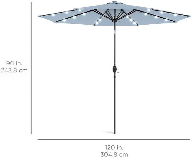 Alt view image 7 of 7 - 10ft Solar Polyester LED Lighted Patio Umbrella w/Tilt Adjustment and UV-Resistant Fabric - Breeze Blue