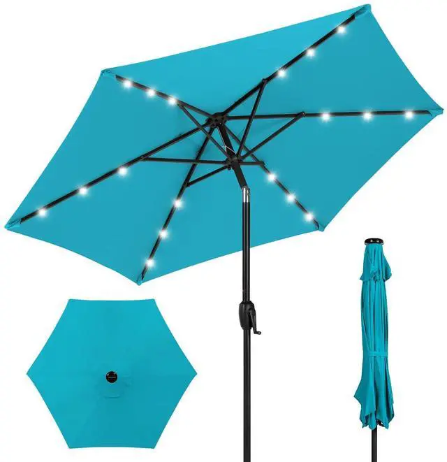 Main image of 7.5ft Solar Umbrella LED Lighted Patio Umbrella, Table Market Umbrella with Tilt and Crank, Outdoor Umbrella for Garden, Deck, Backyard, Pool and Beach - Sky Blue