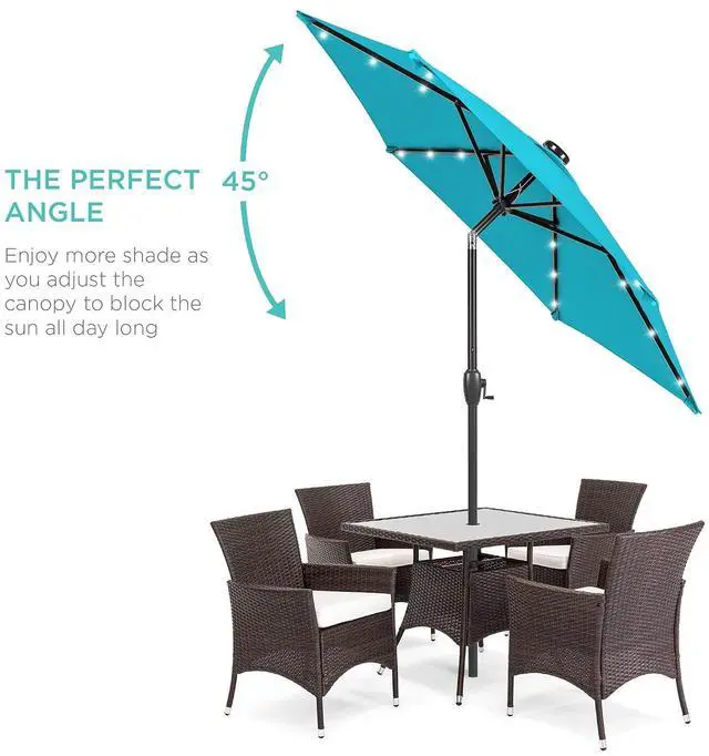 Alt view image 2 of 7 - 7.5ft Solar Umbrella LED Lighted Patio Umbrella, Table Market Umbrella with Tilt and Crank, Outdoor Umbrella for Garden, Deck, Backyard, Pool and Beach - Sky Blue