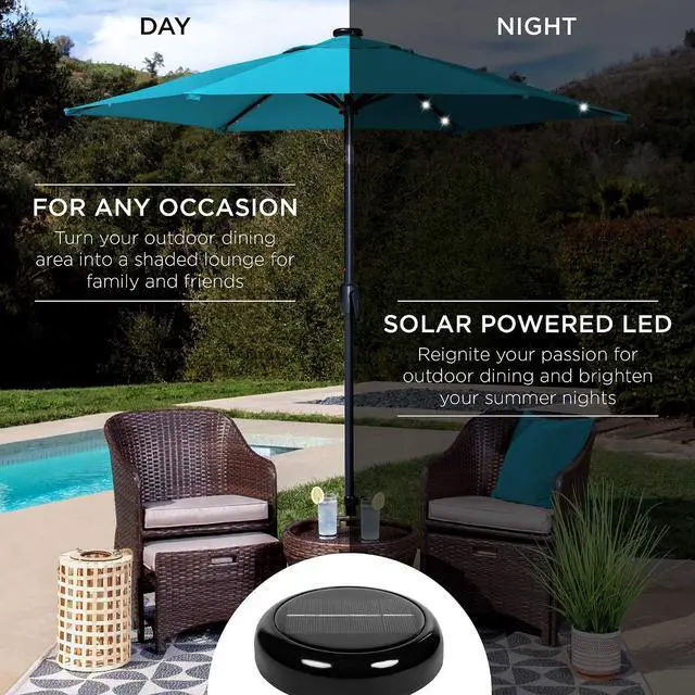 Alt view image 3 of 7 - 7.5ft Solar Umbrella LED Lighted Patio Umbrella, Table Market Umbrella with Tilt and Crank, Outdoor Umbrella for Garden, Deck, Backyard, Pool and Beach - Sky Blue