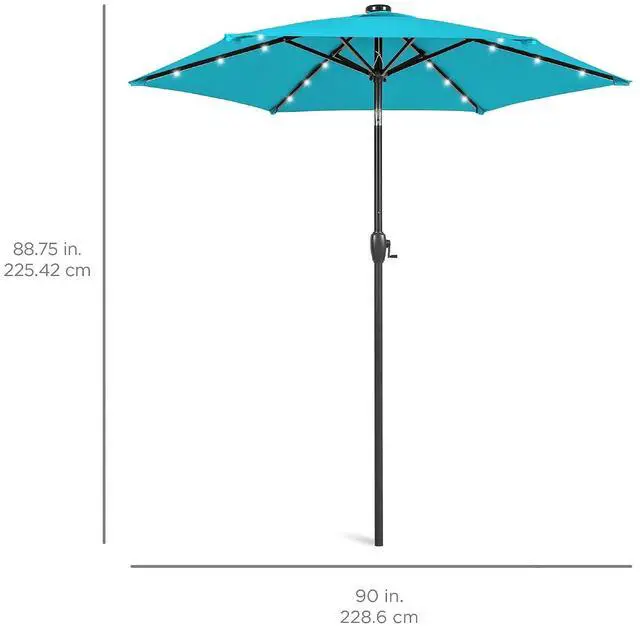 Alt view image 7 of 7 - 7.5ft Solar Umbrella LED Lighted Patio Umbrella, Table Market Umbrella with Tilt and Crank, Outdoor Umbrella for Garden, Deck, Backyard, Pool and Beach - Sky Blue