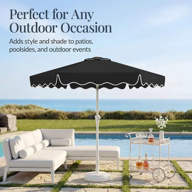 Alt view image 5 of 7 - 7.5ft Patio Market Umbrella with Wavy Trim, UV-Fade-Resistant 210g Canopy, Crank & Tilt, Wind Vent, Heavy-Duty Frame - Black