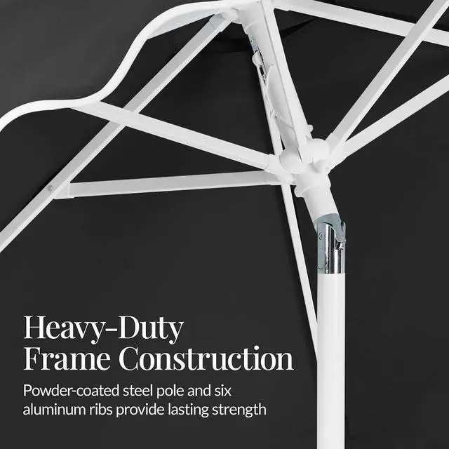 Alt view image 7 of 7 - 7.5ft Patio Market Umbrella with Wavy Trim, UV-Fade-Resistant 210g Canopy, Crank & Tilt, Wind Vent, Heavy-Duty Frame - Black