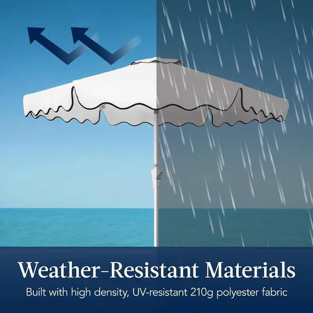 Alt view image 4 of 7 - 7.5ft Patio Market Umbrella with Wavy Trim, UV-Fade-Resistant 210g Canopy, Crank & Tilt, Wind Vent, Heavy-Duty Frame - White