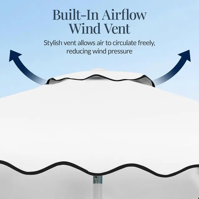 Alt view image 6 of 7 - 7.5ft Patio Market Umbrella with Wavy Trim, UV-Fade-Resistant 210g Canopy, Crank & Tilt, Wind Vent, Heavy-Duty Frame - White